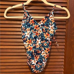 Disney Floral Blue and Orange Kids Swim One Piece